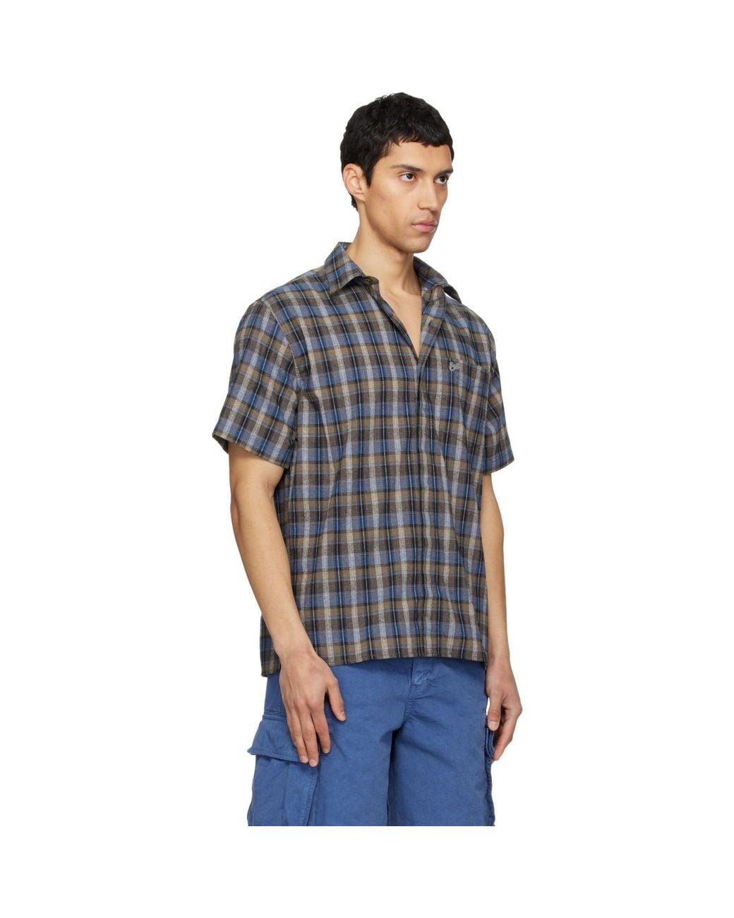 ERL Blue Check Short Sleeve Shirt for men