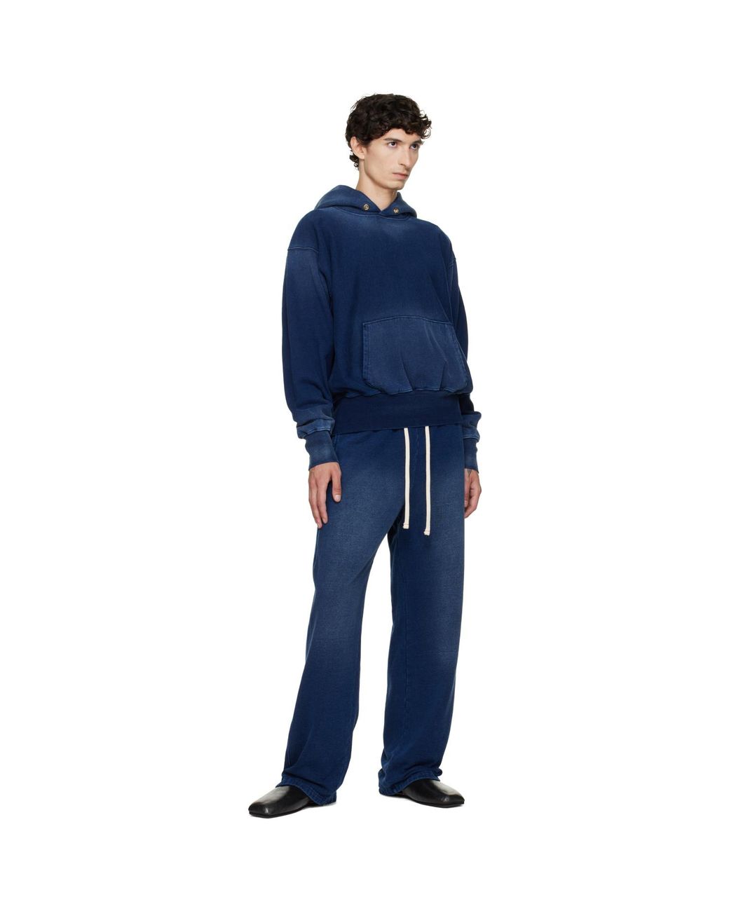 Les Tien Blue Heavyweight Hoodie for men