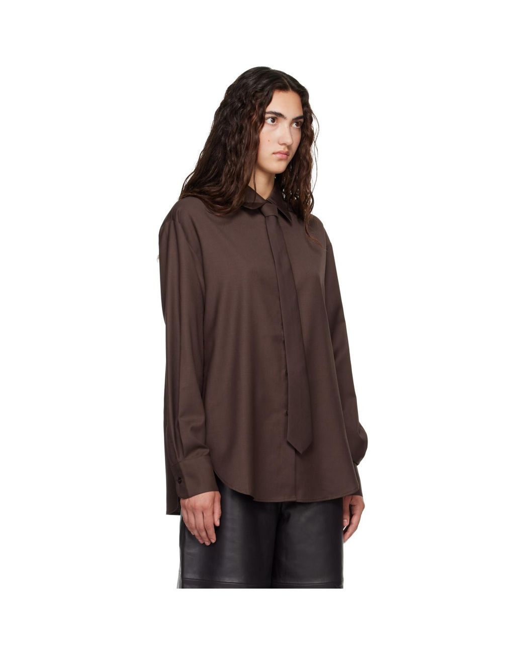 Frankie Shop Brown Peri Tie Neck Shirt