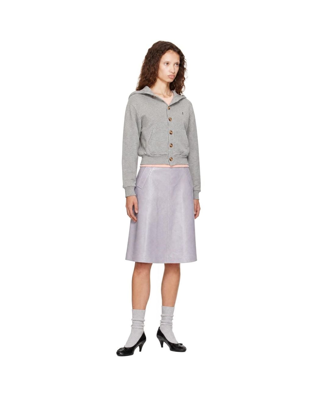 Abra Gray Button Sailor Collar Cardigan