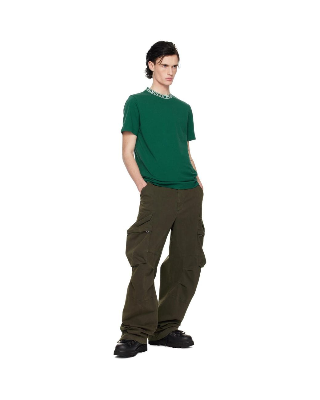 Moncler Green Logo-Trimmed Cotton T-Shirt for men