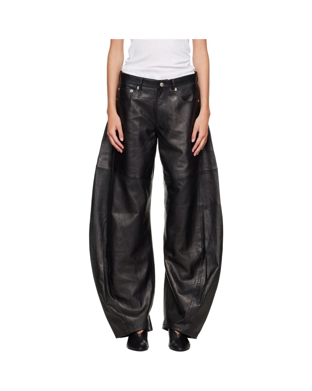 R13 Black Janine Barrel Leather Pants