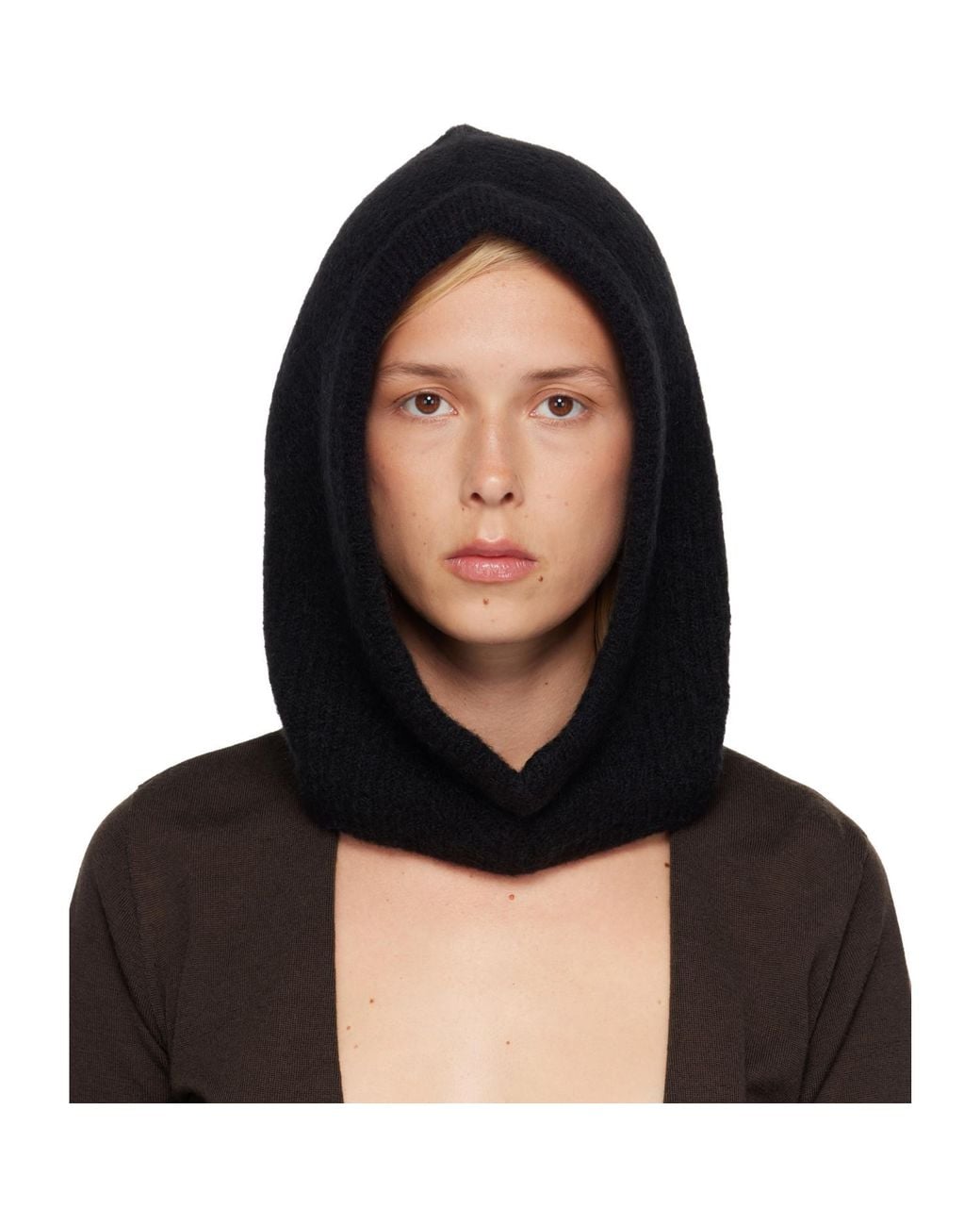 Rick Owens Black Tower Alpaca Knit Hood