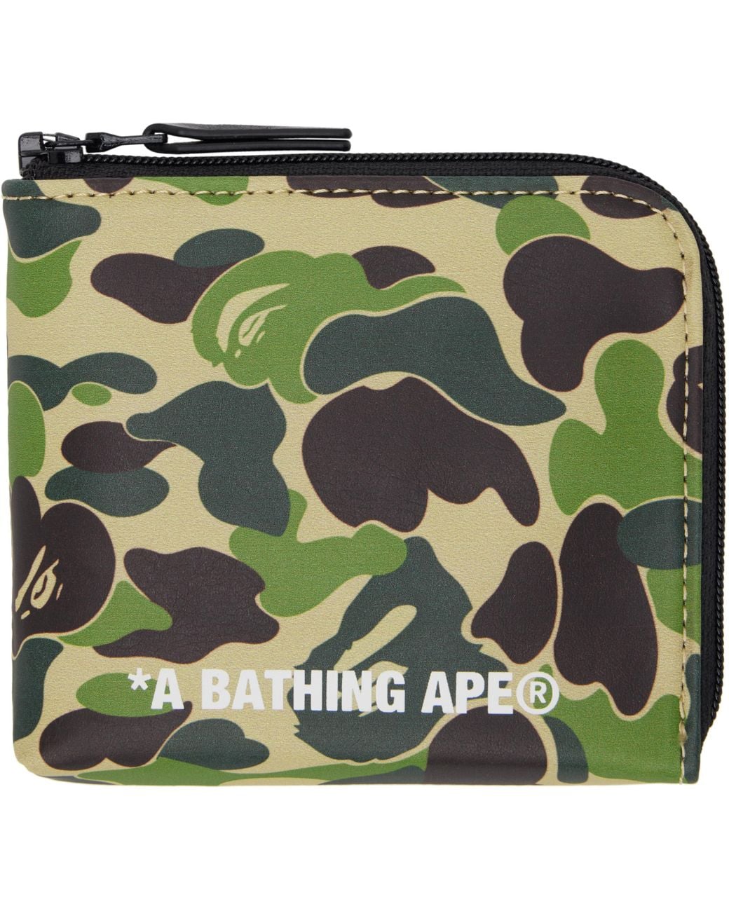 A Bathing Ape Abc Camo Pu Leather Mini Zipped Wallet in Green for