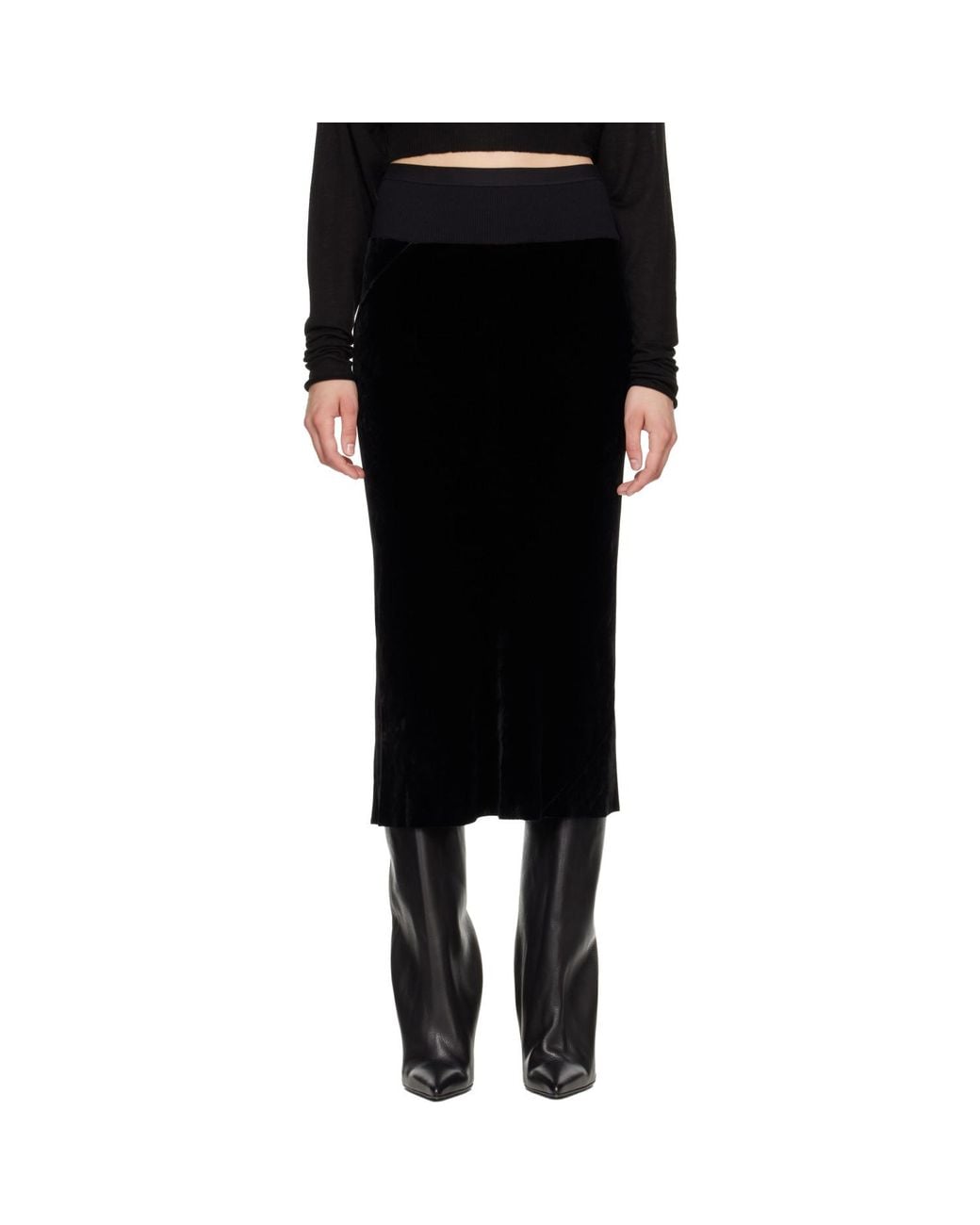 Rick Owens Black Tower Knee Bias Midi Skirt