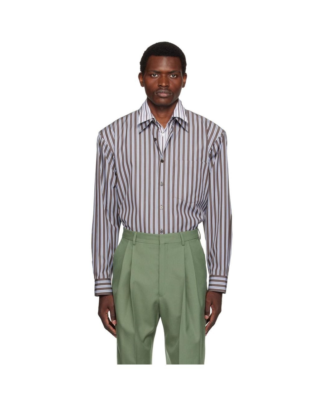 Dries Van Noten Green Double-Layer Cotton Shirt for men