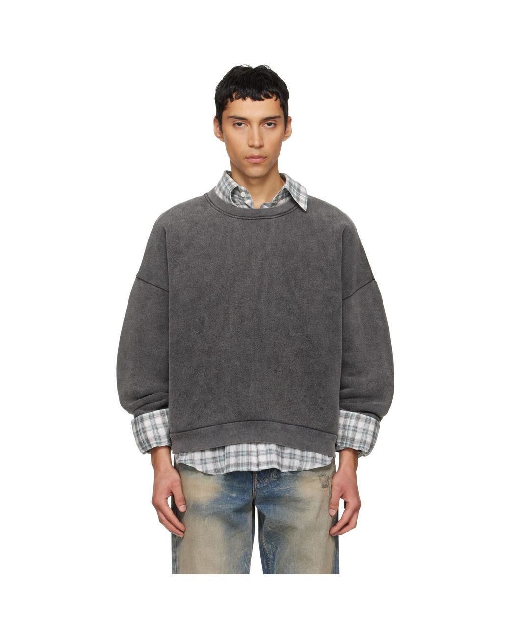 Acne Gray Sweater Logo Patch Sweatshirt for men