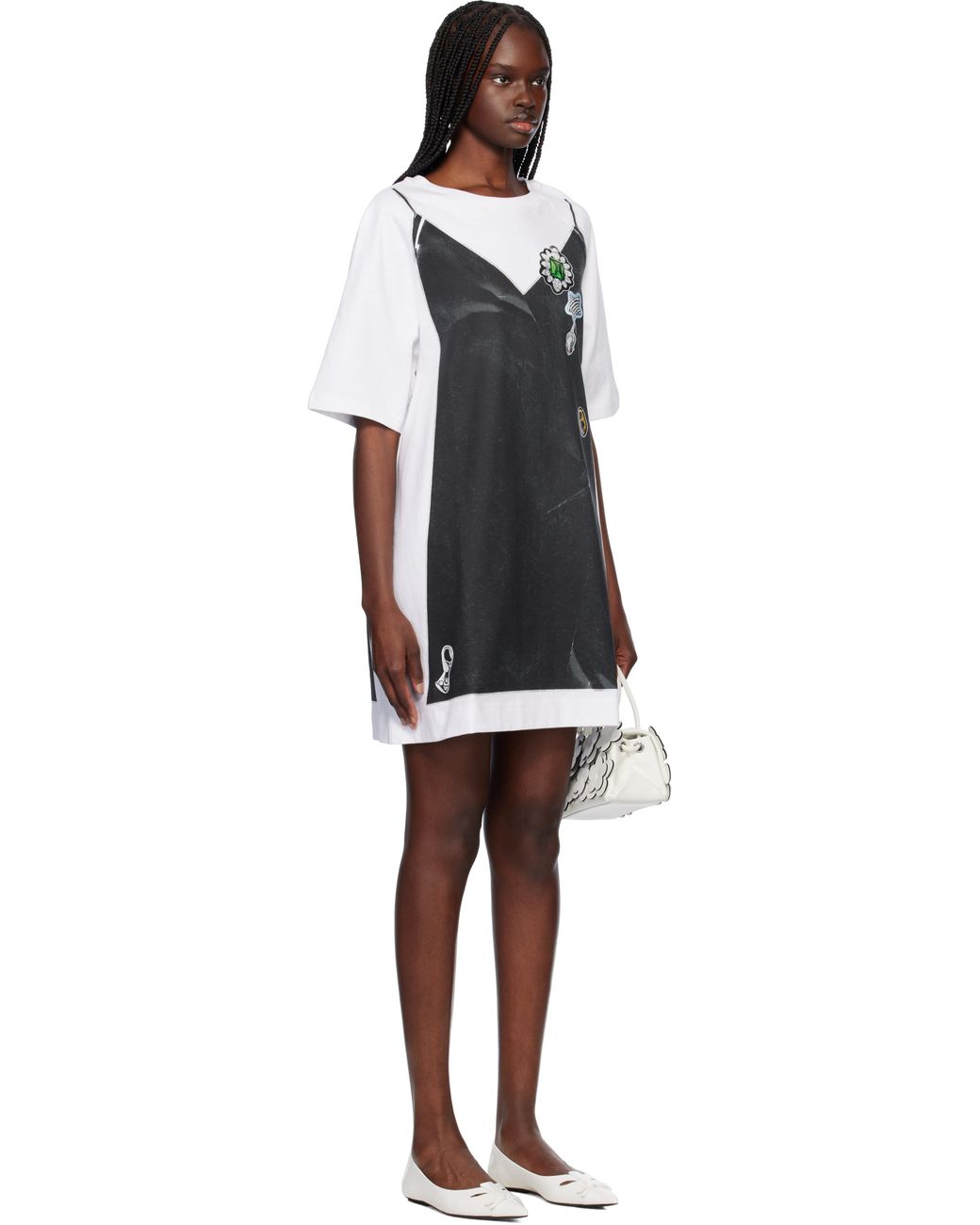 MARC JACOBS Tシャツ ワンピース トロンプルイユ Marc Jacobs ホワイト＆ブラック トロンプルイユ Tシャツ ミニ