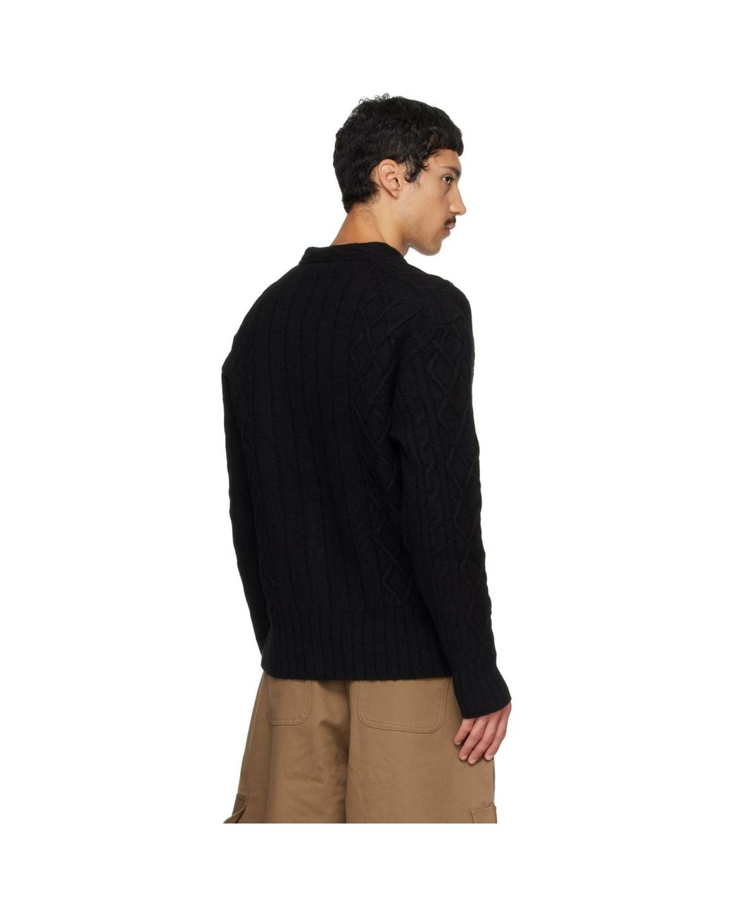 Simone Rocha Black Cable Knit Slash Cardigan for men
