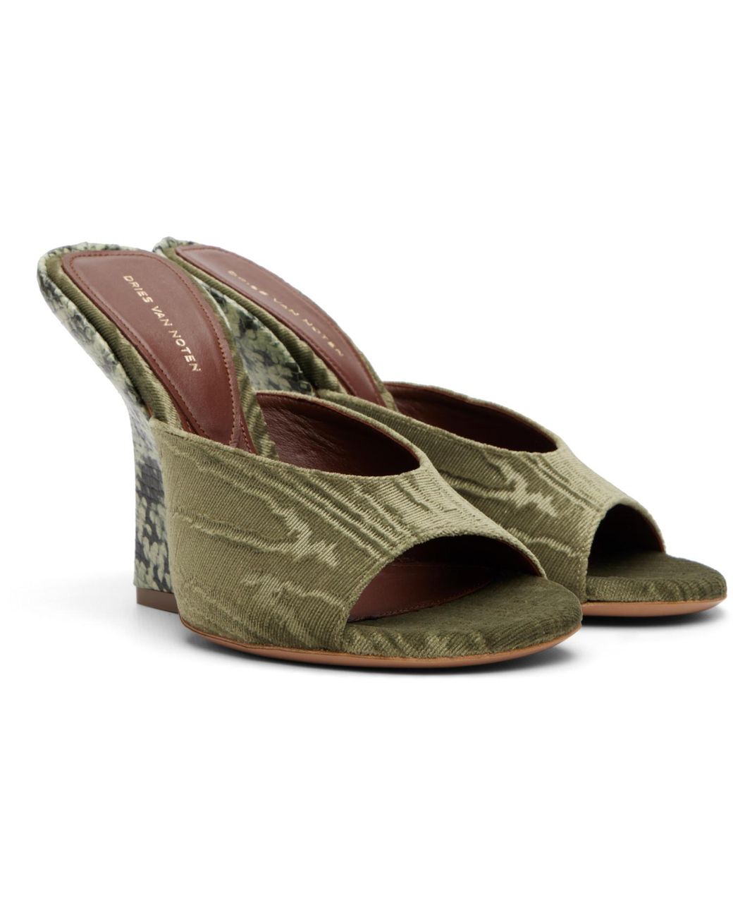 Dries Van Noten Green Velvet Heeled Sandals