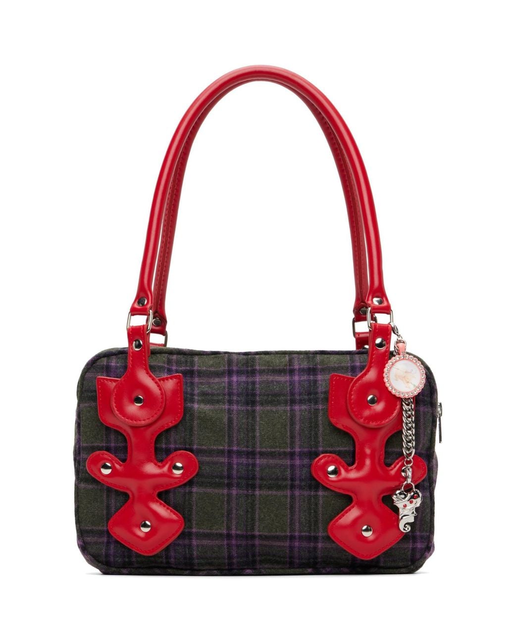 Chopova Lowena Red Khaki Missish Tartan Bag