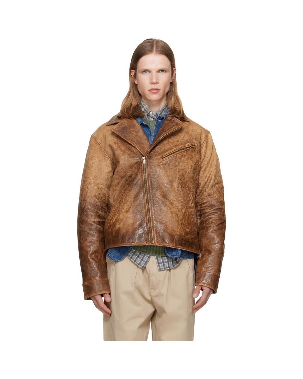 Polo Ralph Lauren Brown Leather Moto Jacket for men