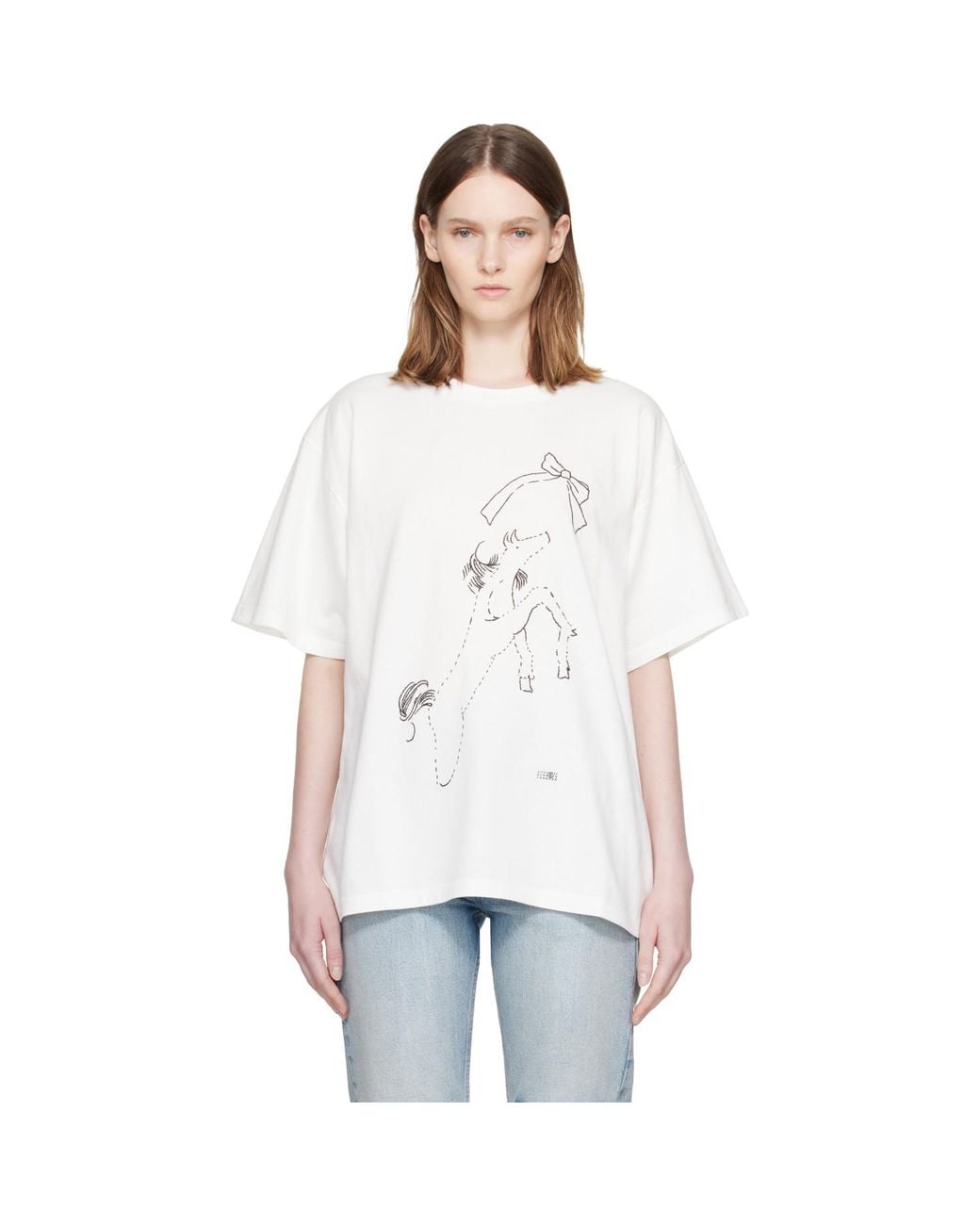 MM6 by Maison Margiela White Off- Horse Print Cotton T-Shirt