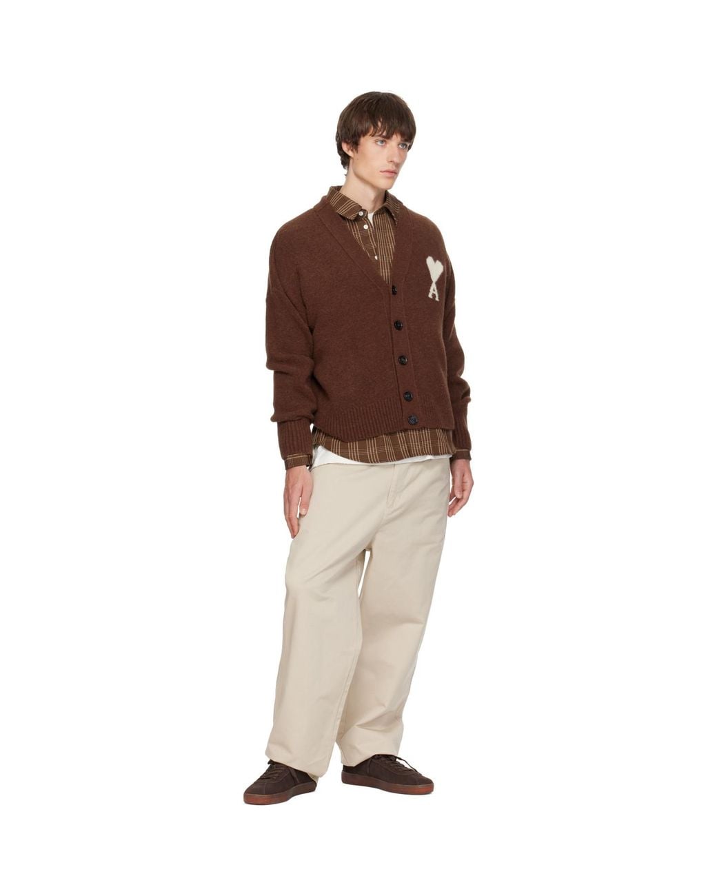AMI Brown Alpaca Ami De Coeur Cardigan for men