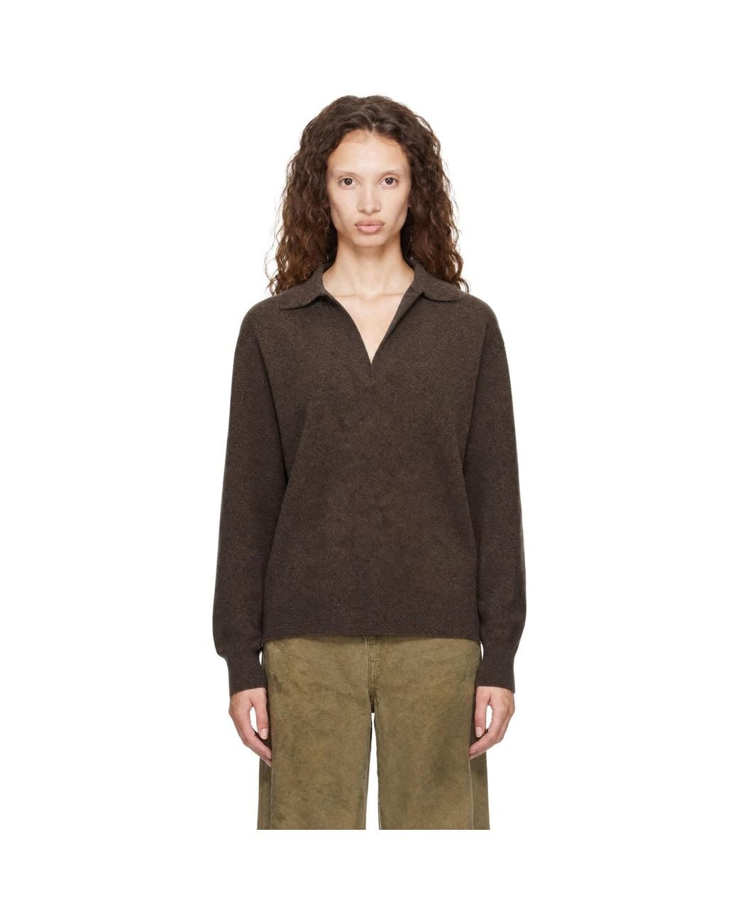 Ssstein Brown Extra Fine Wool Knit Skipper Sweater