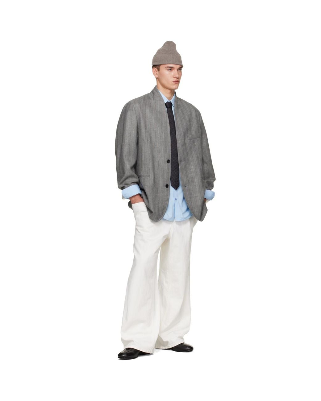 Hed Mayner Gray Striped Herringbone Blazer for men