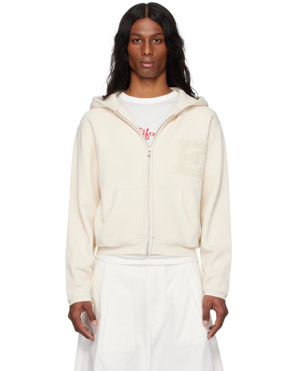 【関税込み】ERL オフホワイト Varsity ジップアップフーディ erl-designer-LIGHT-GREY-Off-