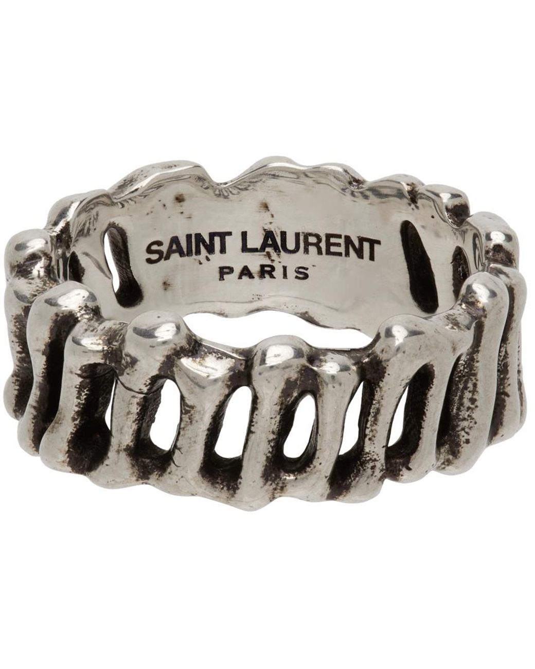 Bague argentée à ornements graphiques Saint Laurent pour homme en coloris  Métallisé | Lyst
