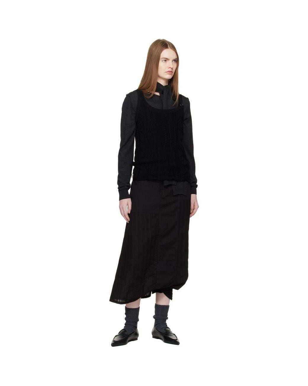 Y's Yohji Yamamoto Black Solid Knit Arranged Strap Tank Top