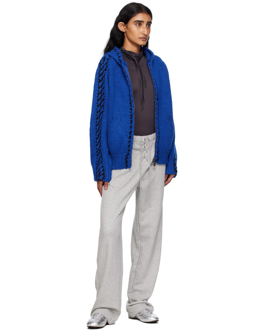 OPEN YY Blue Stitch Zip Up Knit Hoodie