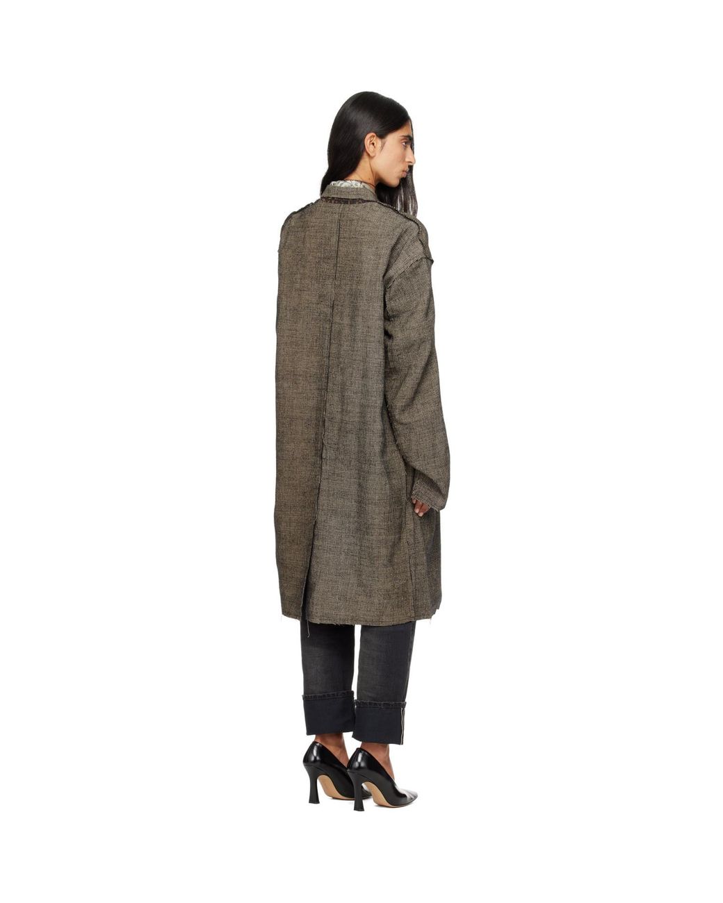 R13 Brown Double Layer Raw Cut Reversible Coat