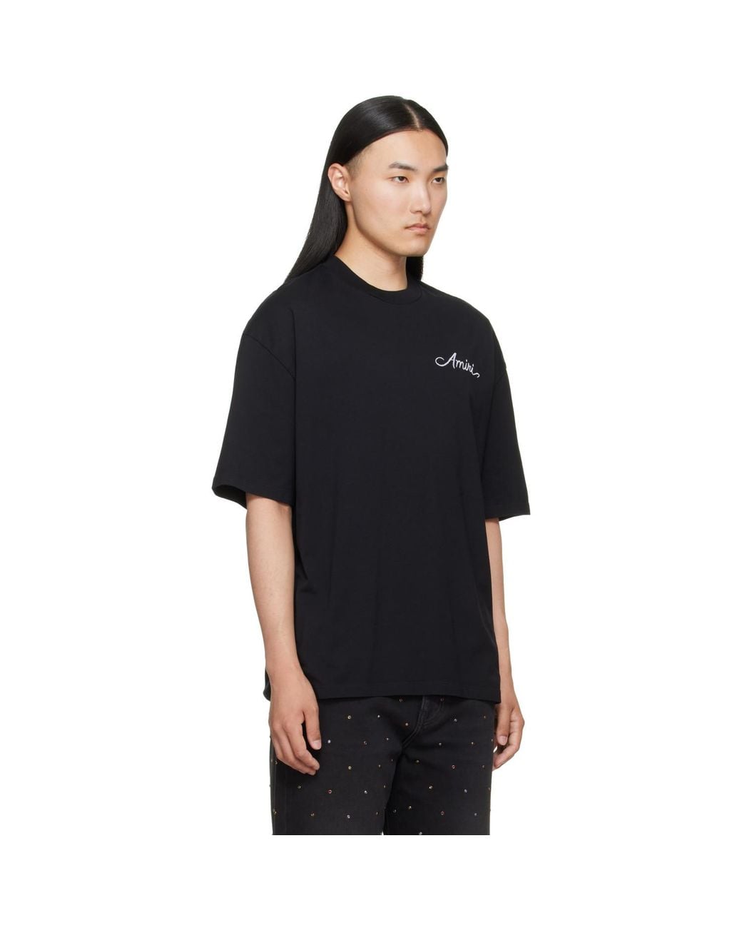 Amiri Black Ma Quad Checkerboard Oversized T-Shirt for men