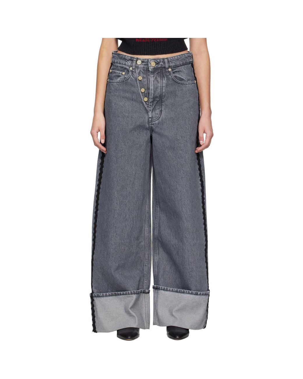 Ganni Black Double Fly Baggy Jeans