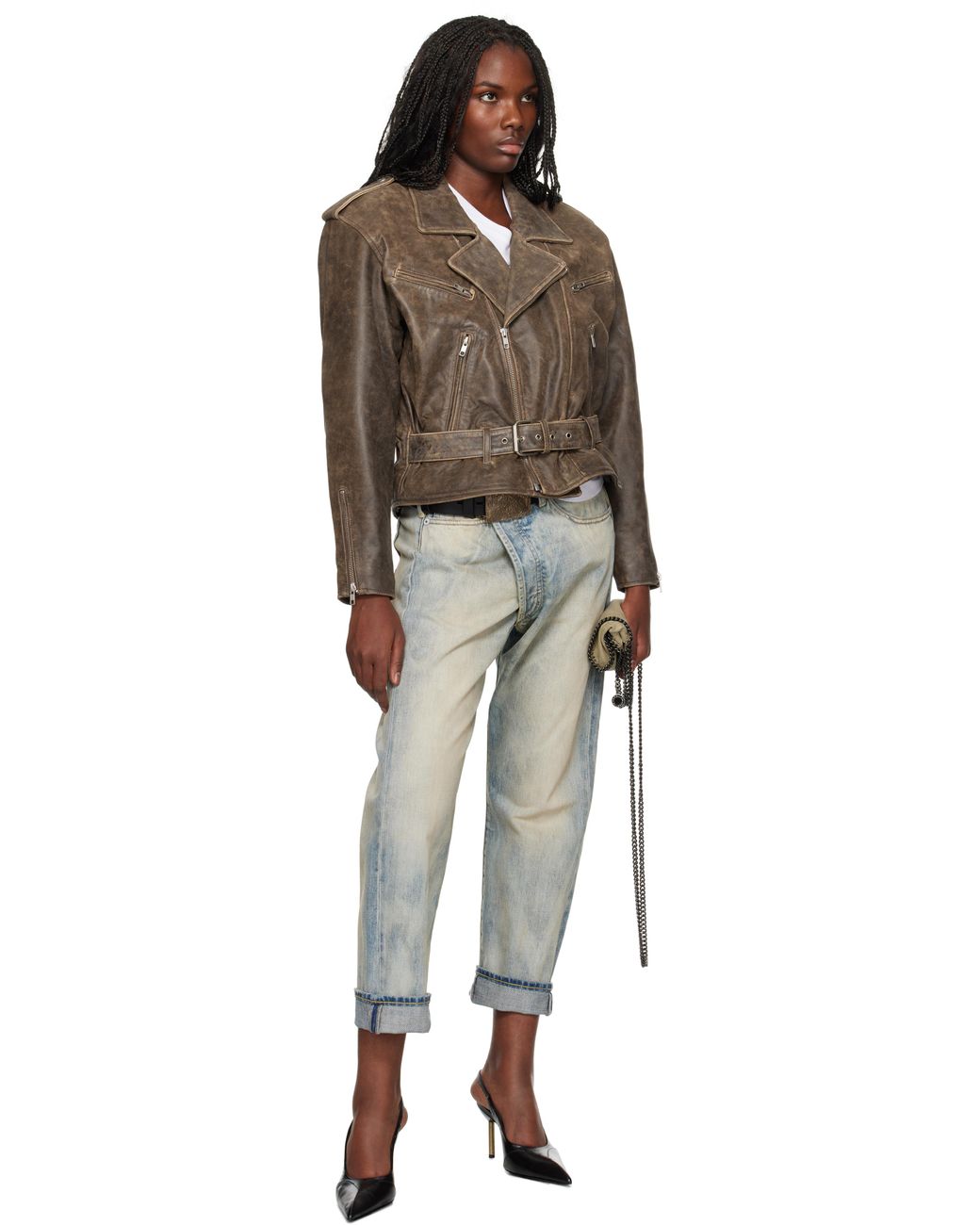 R13 ブラウン exaggerated Shoulder Motorcycle レザー R13 ブラウン exaggerated Shoulder Motorcycle レザー