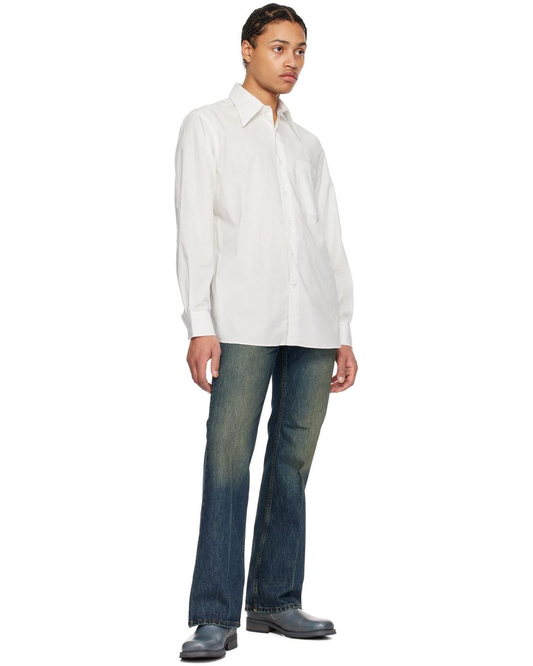 Husbands Wide Collar Shirt in White for Men | Lyst UK
