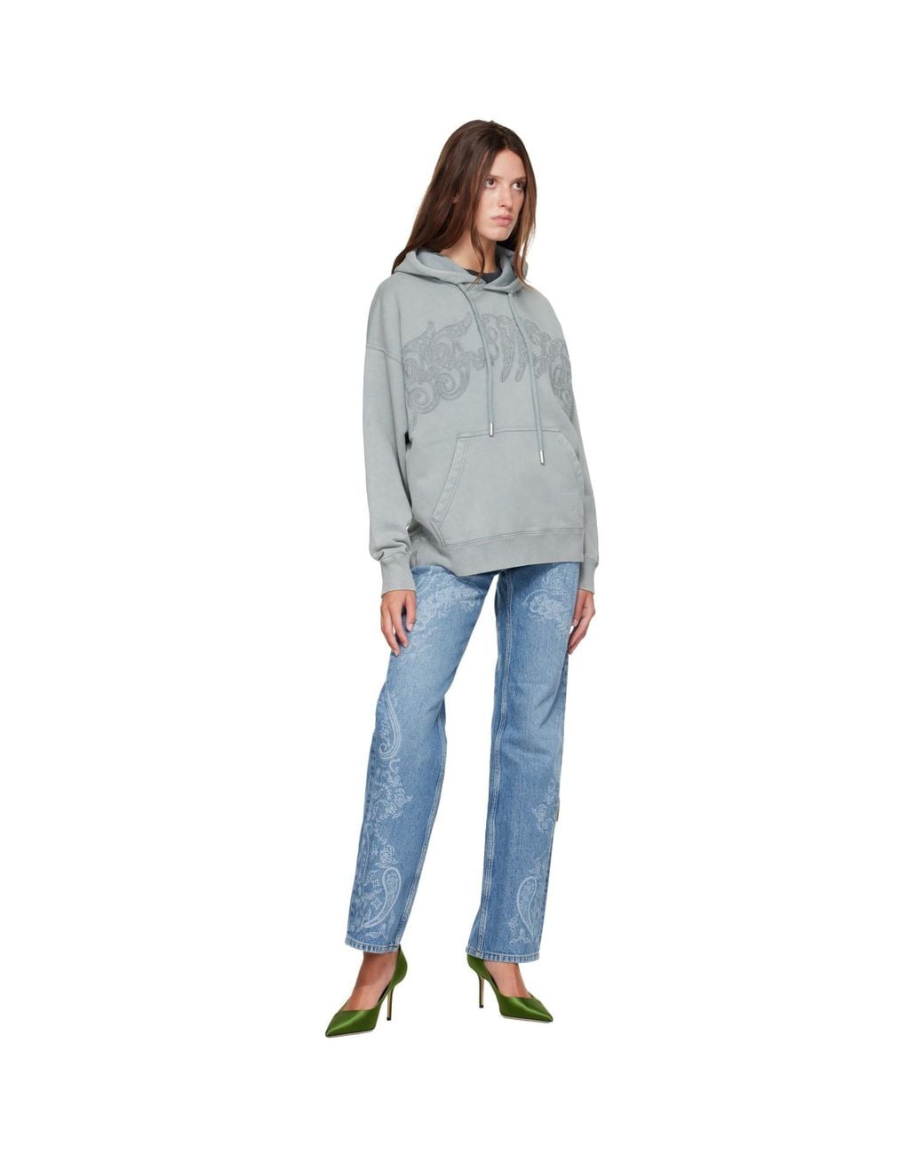 Off-White c/o Virgil Abloh Gray Embroidered Big Paisley Skate Hoodie