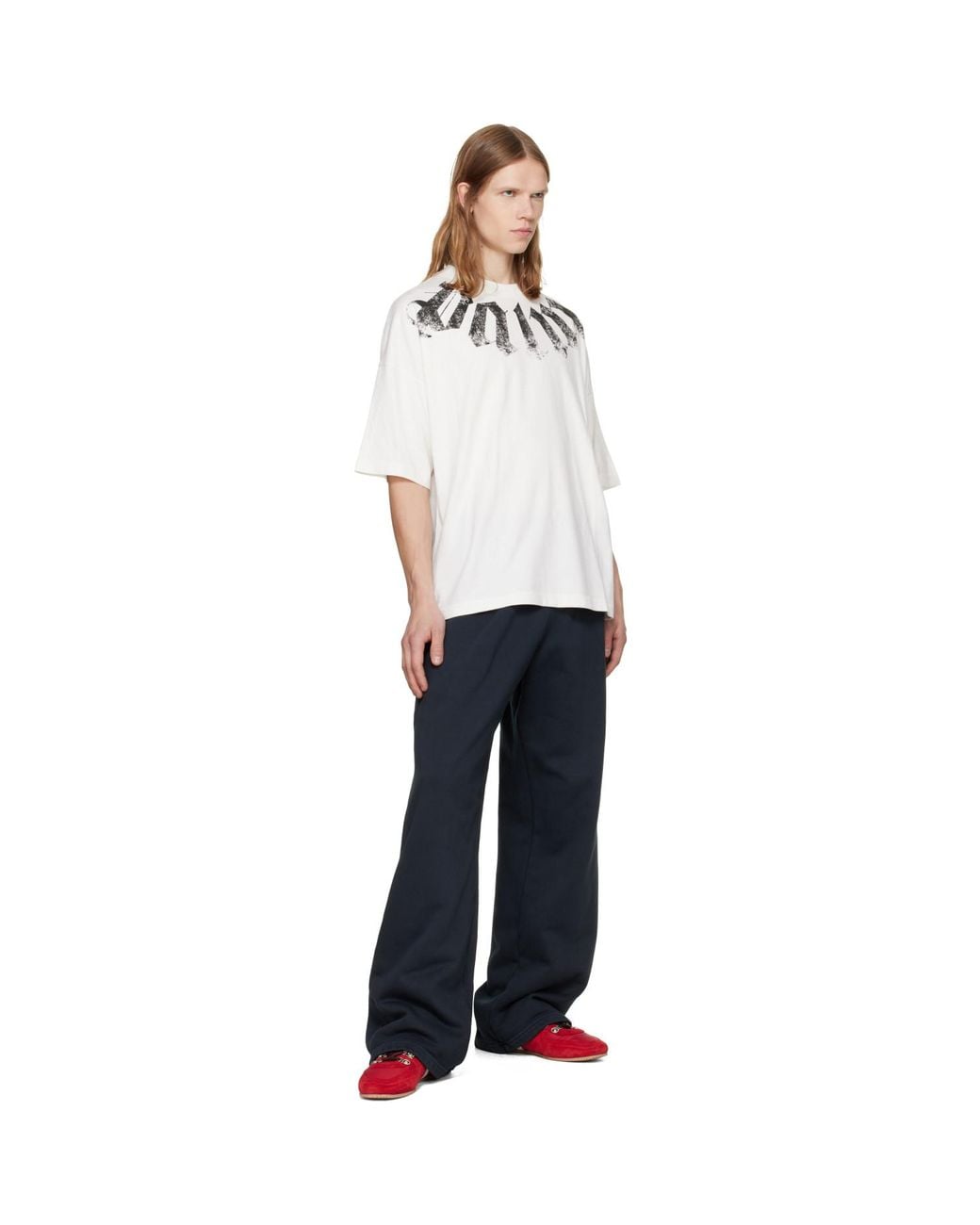 Palm Angels White Off- Big Neck Logo Loose T-Shirt for men