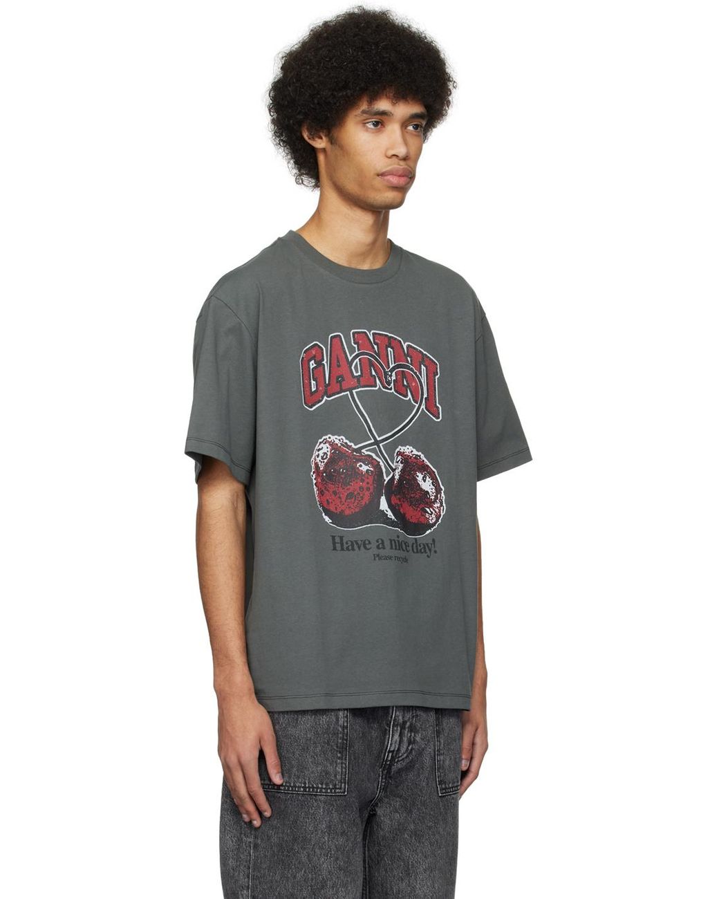 Ganni Gray Cherry T-shirt in Black for Men | Lyst
