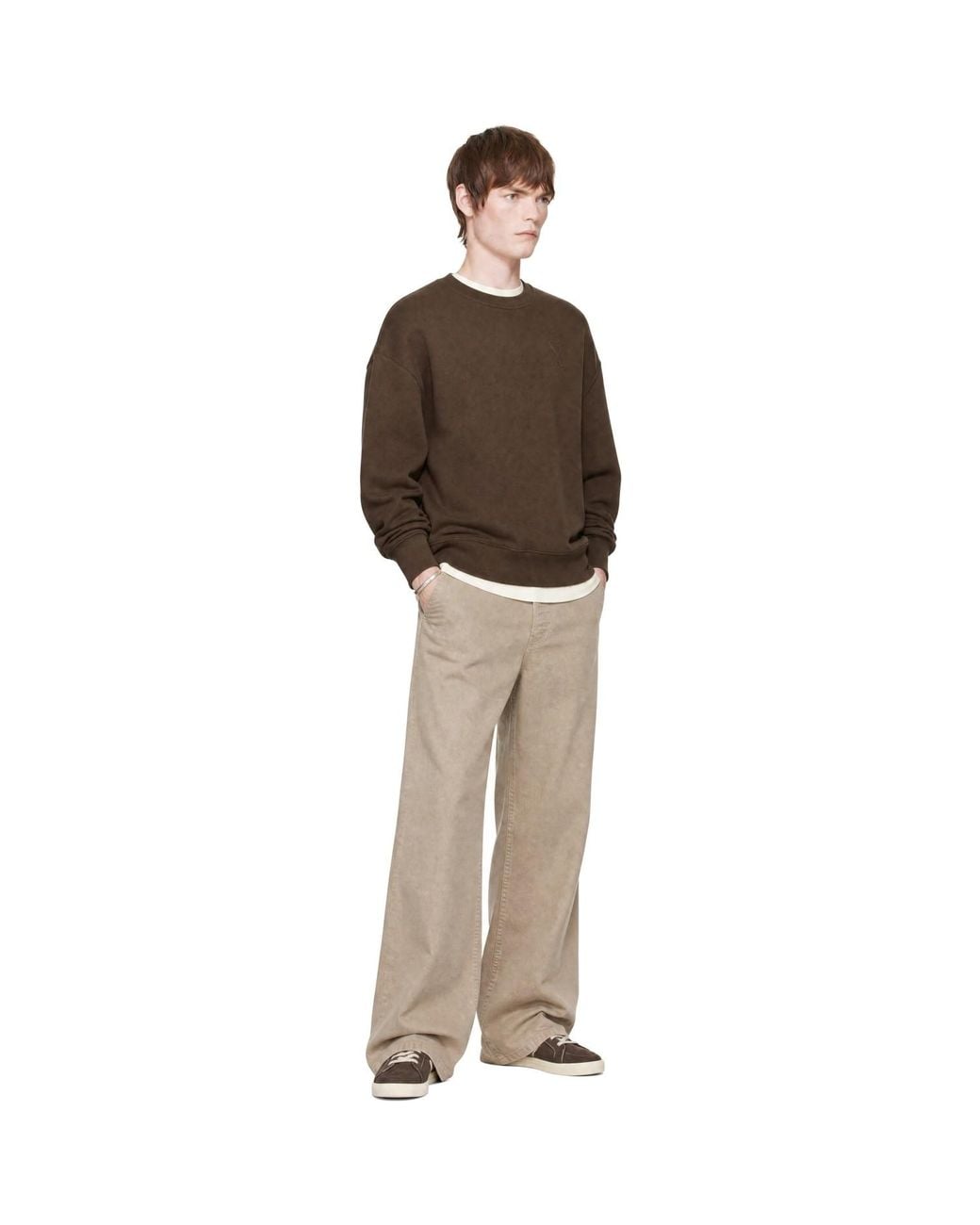 AMI Brown Tonal Embossed Ami De Coeur Sweatshirt for men
