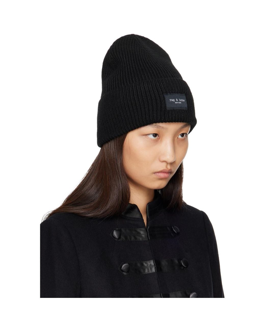 Rag & Bone Black Blake Rib-Knit Beanie