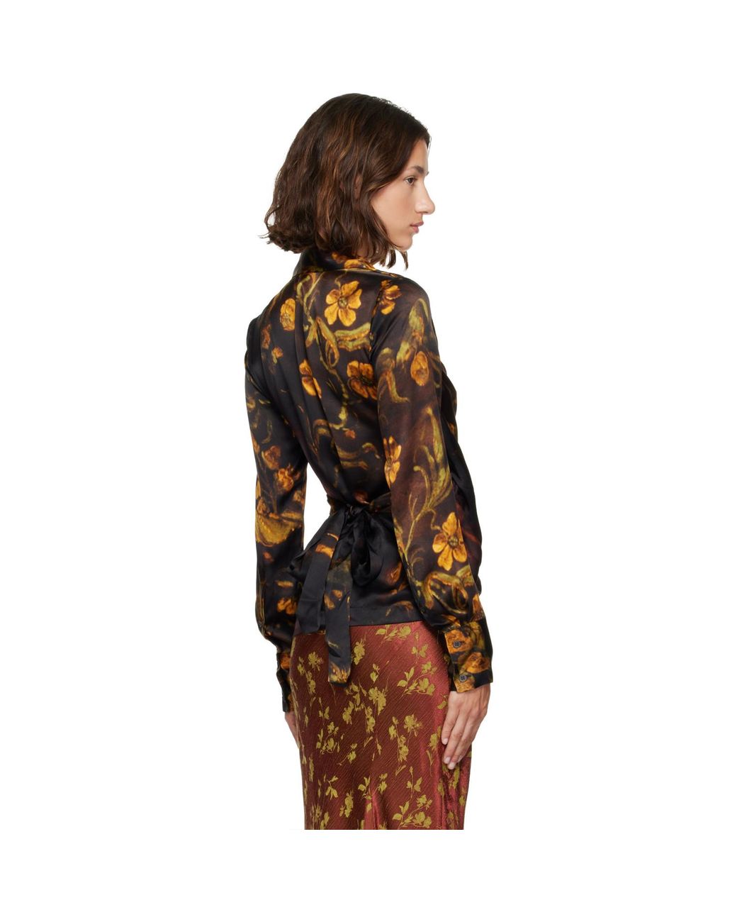 Dries Van Noten Brown Satin Shirt