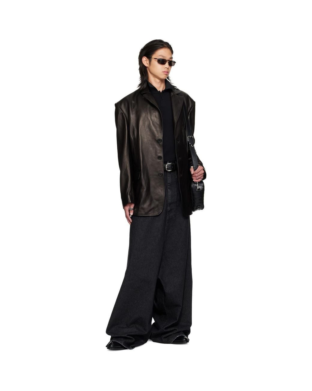 Lu'u Dan Black Oversized Tailored Leather Suit Jacket for men