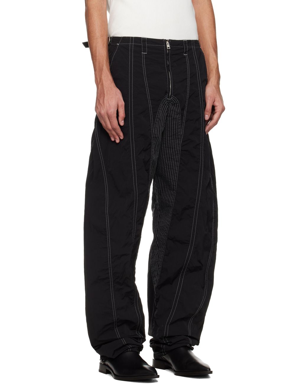 Mugler Black Stitched Parachute Trousers for men