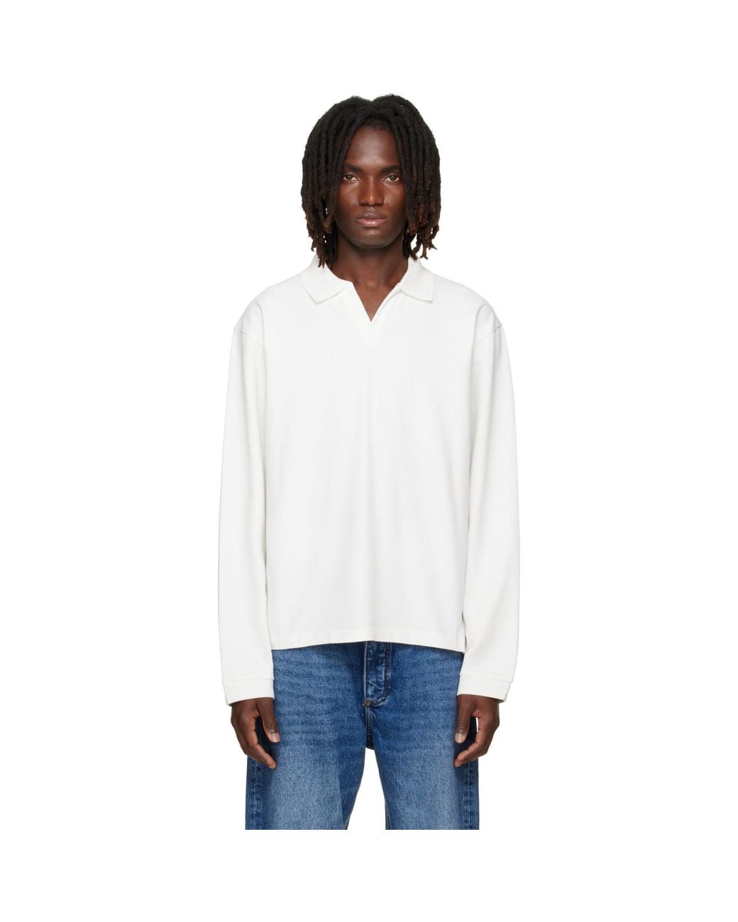 Studio Nicholson White Off- Sudds Long Sleeve Jersey Polo for men