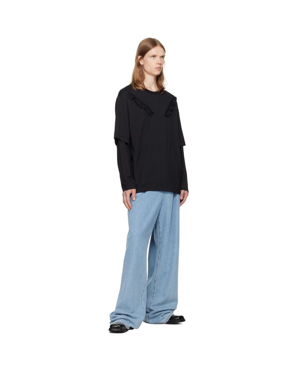 Simone Rocha Black Ruffle Slash Layered Long Sleeve T-Shirt for men
