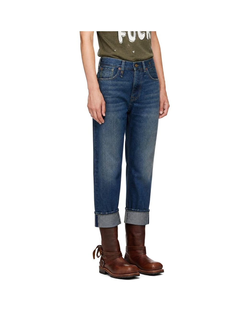 R13 Blue Cuffed Boyfriend Jeans