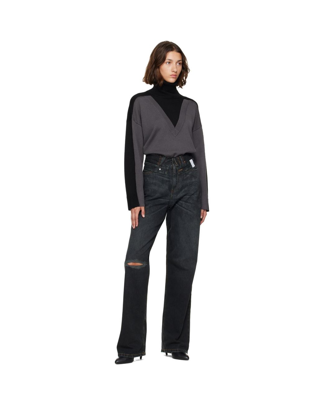 MM6 by Maison Margiela Black Rolled Waist Jeans