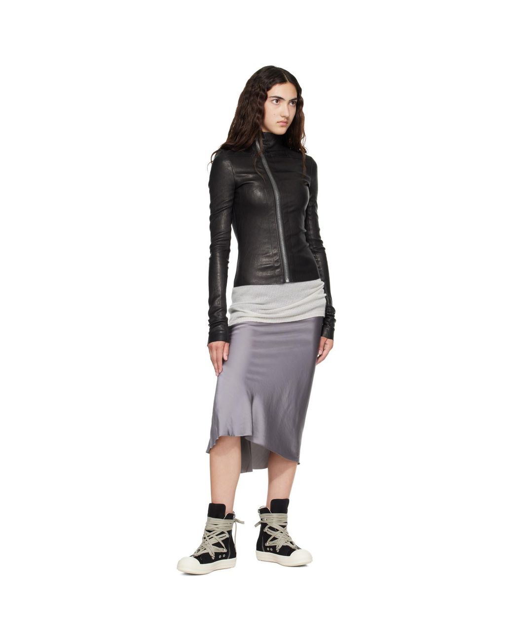 Rick Owens Gray Tower Knee Bias Midi Skirt