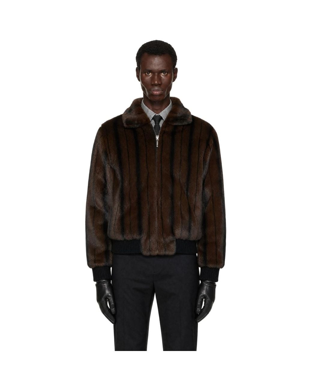 Ernest W. Baker Black Faux-Mink Harrington Jacket for men