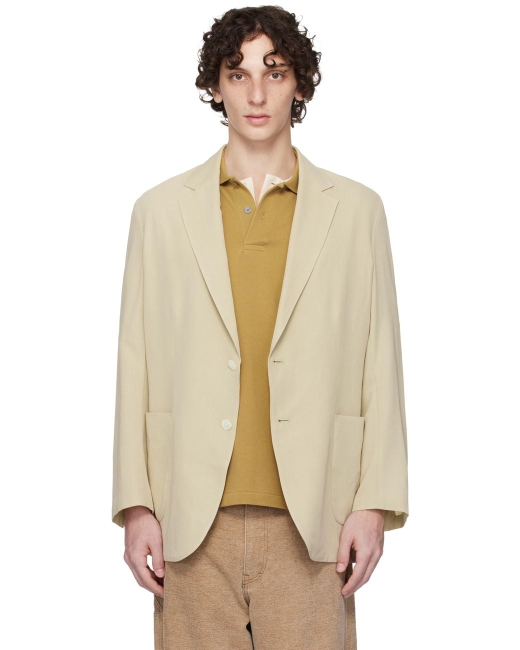 AURALEE Khaki Light Cotton Wool Viyella Blazer in Natural for Men