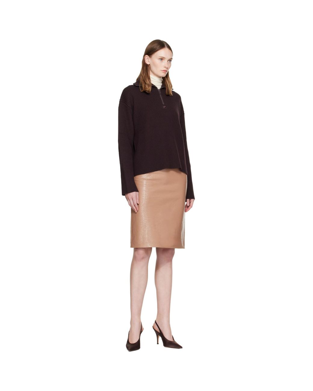 Courreges Natural Vinyl Midi Skirt