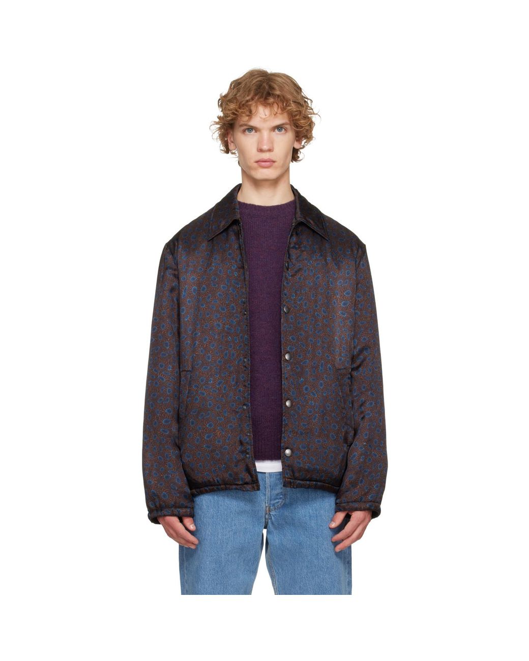 Dries Van Noten Blue Printed Jacket for men