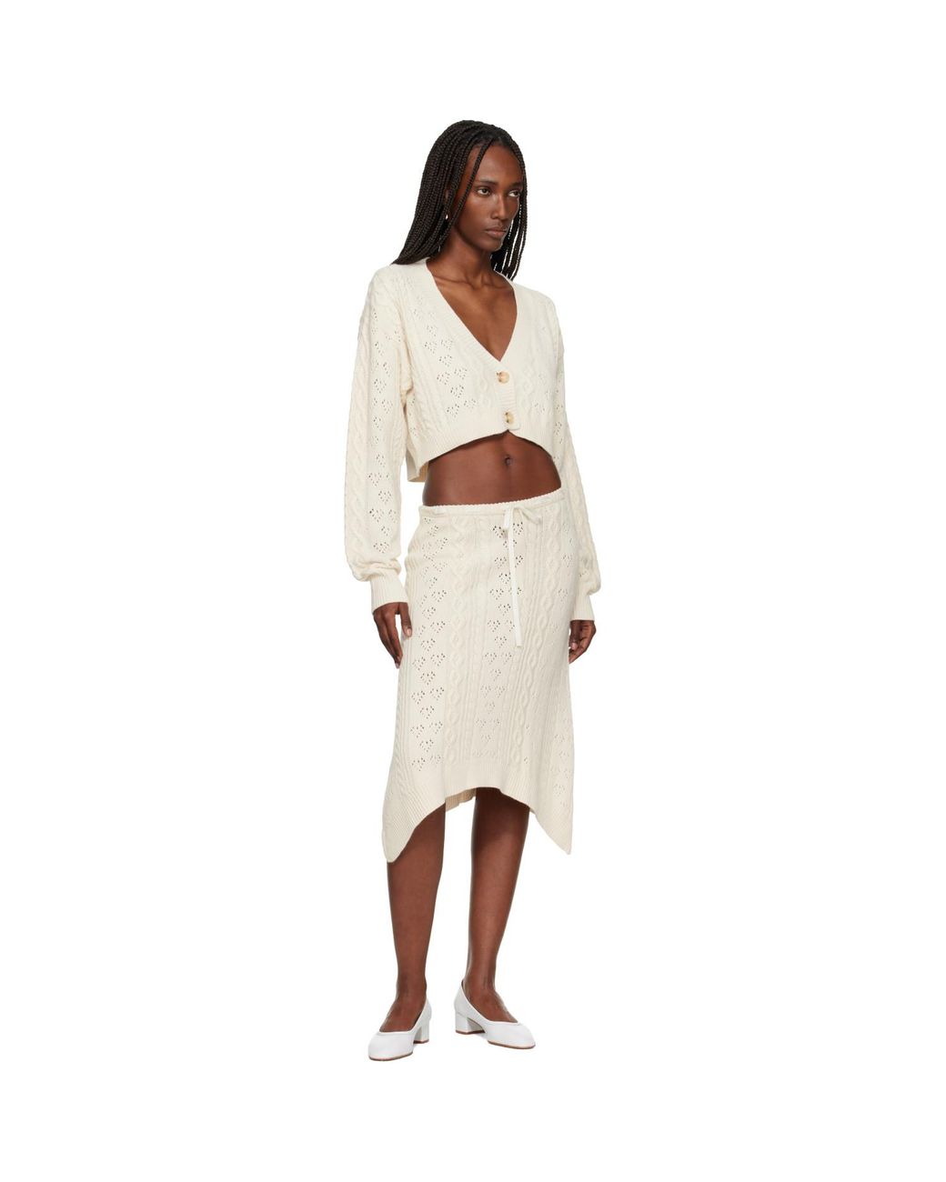 GUIZIO Black Off- Noah Wool Cable Crop Cardigan