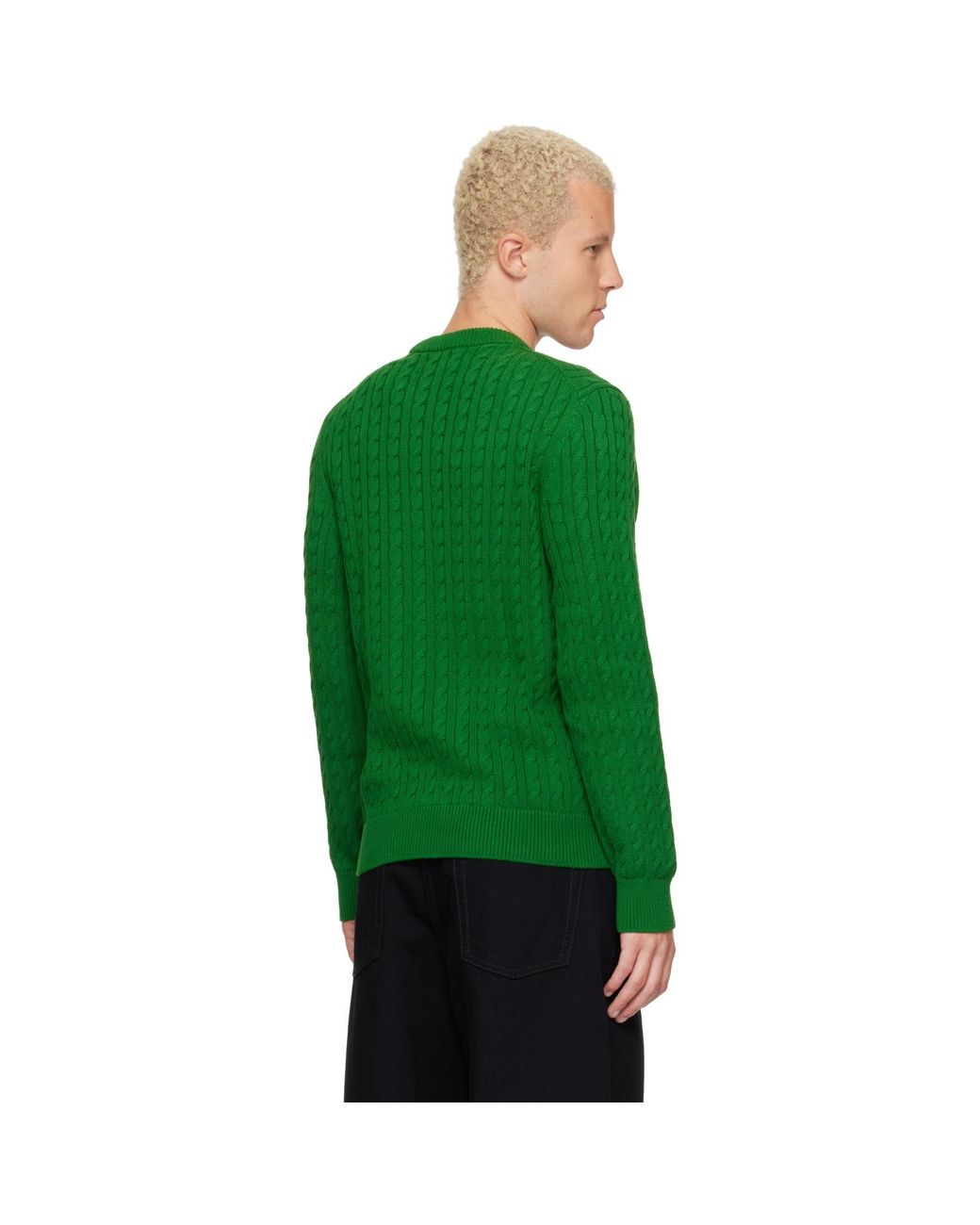 Lacoste Green Cable Knit Cotton Sweater for men
