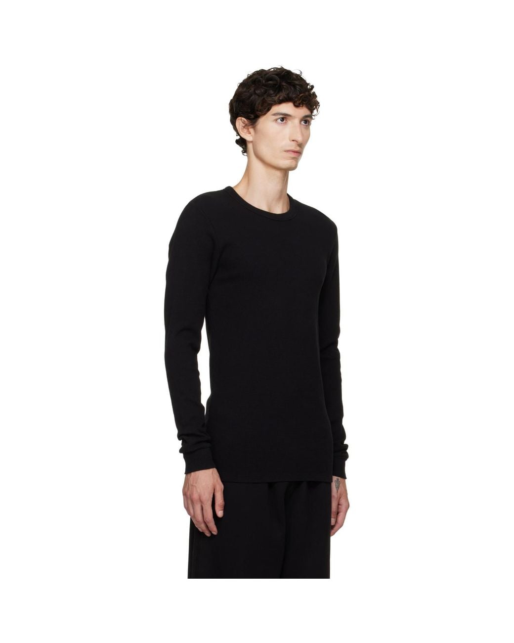 Les Tien Black Thermal Fitted Long Sleeve T-Shirt for men