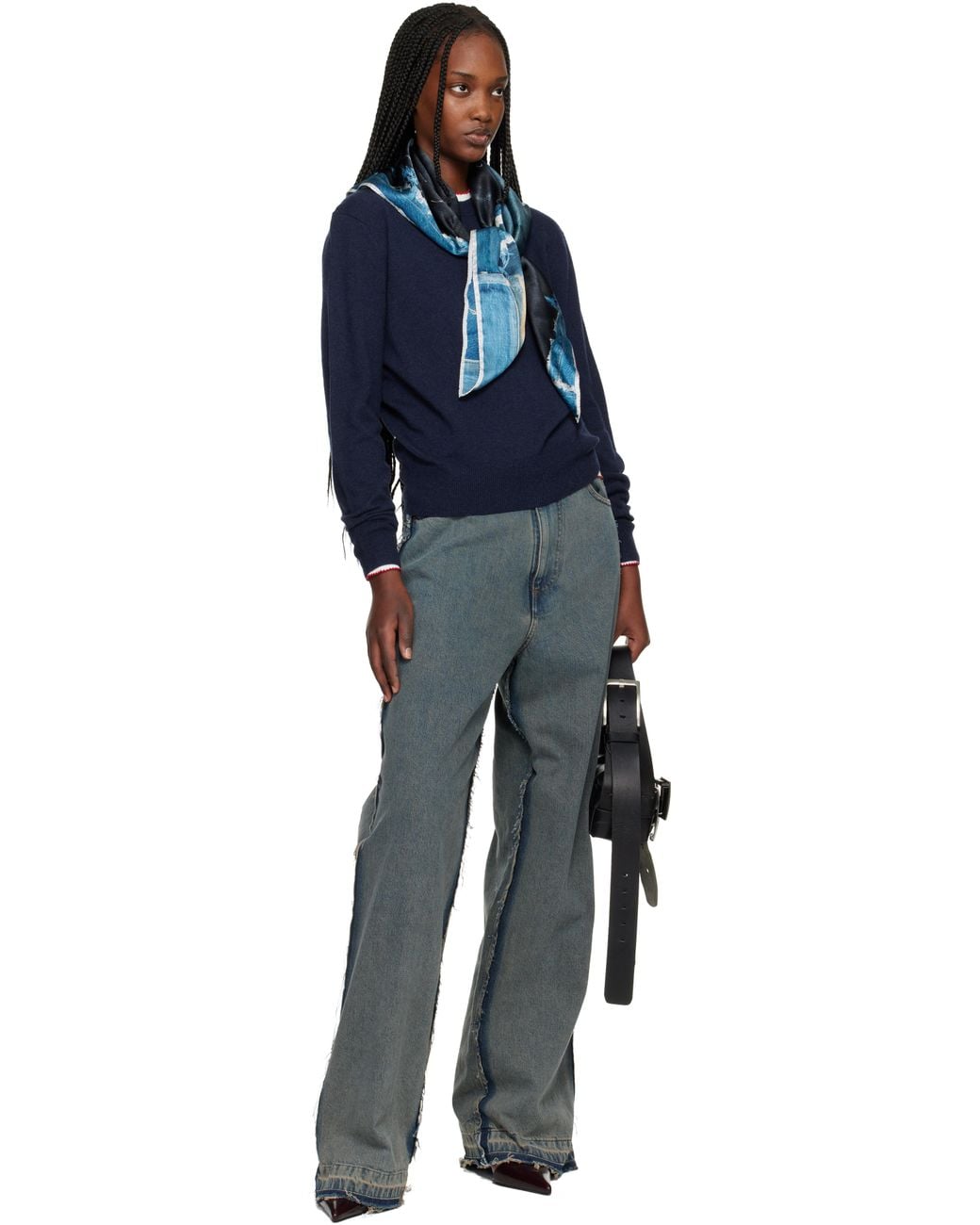 Acne Blue Printed Silk Scarf